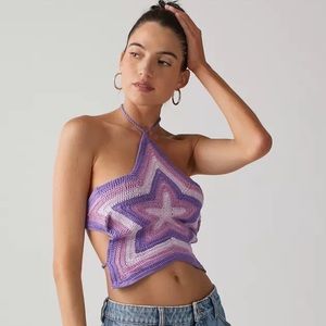 House of Sunny purple star crochet top